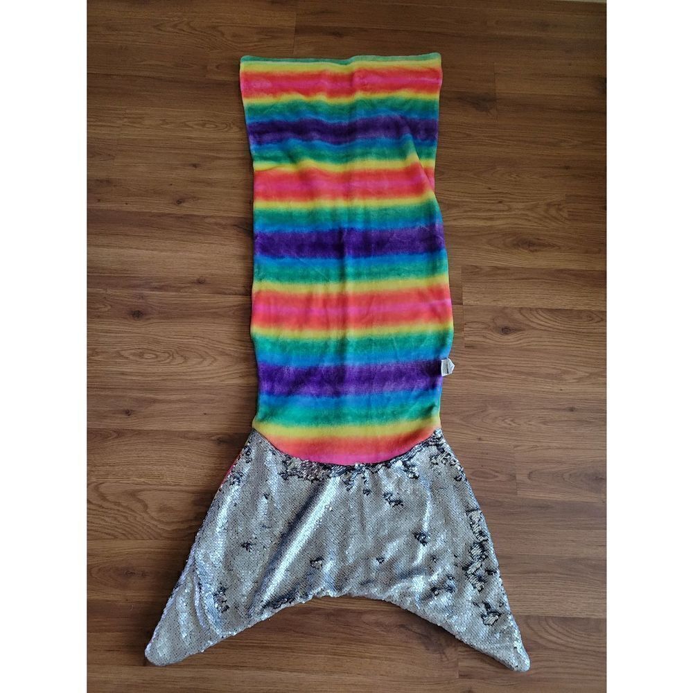 Rainbow  Mermaid Tail Blanket Silver‎ Flip Sequin Fin Fleece Sleepover Cozy
